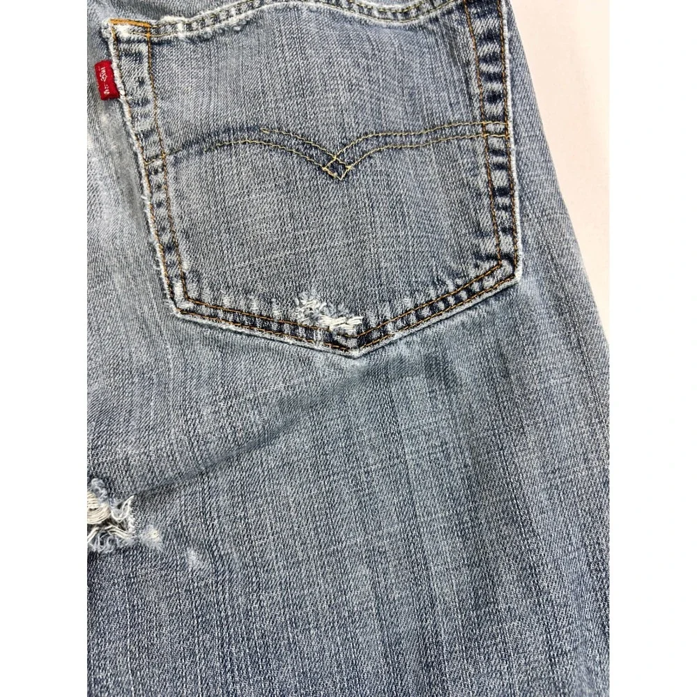 Levis 505 Regular Fit Jeans Mens 36 Medium Wash Distressed Raw Hem